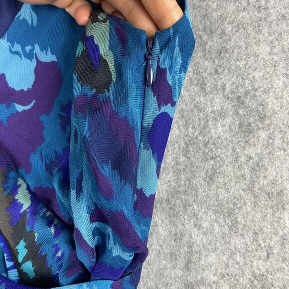 Diane Von Furstenberg Silk Dress Womens 2 Blue Faux Wrap Drapey Neiman DVF Y2K - Picture 9 of 16